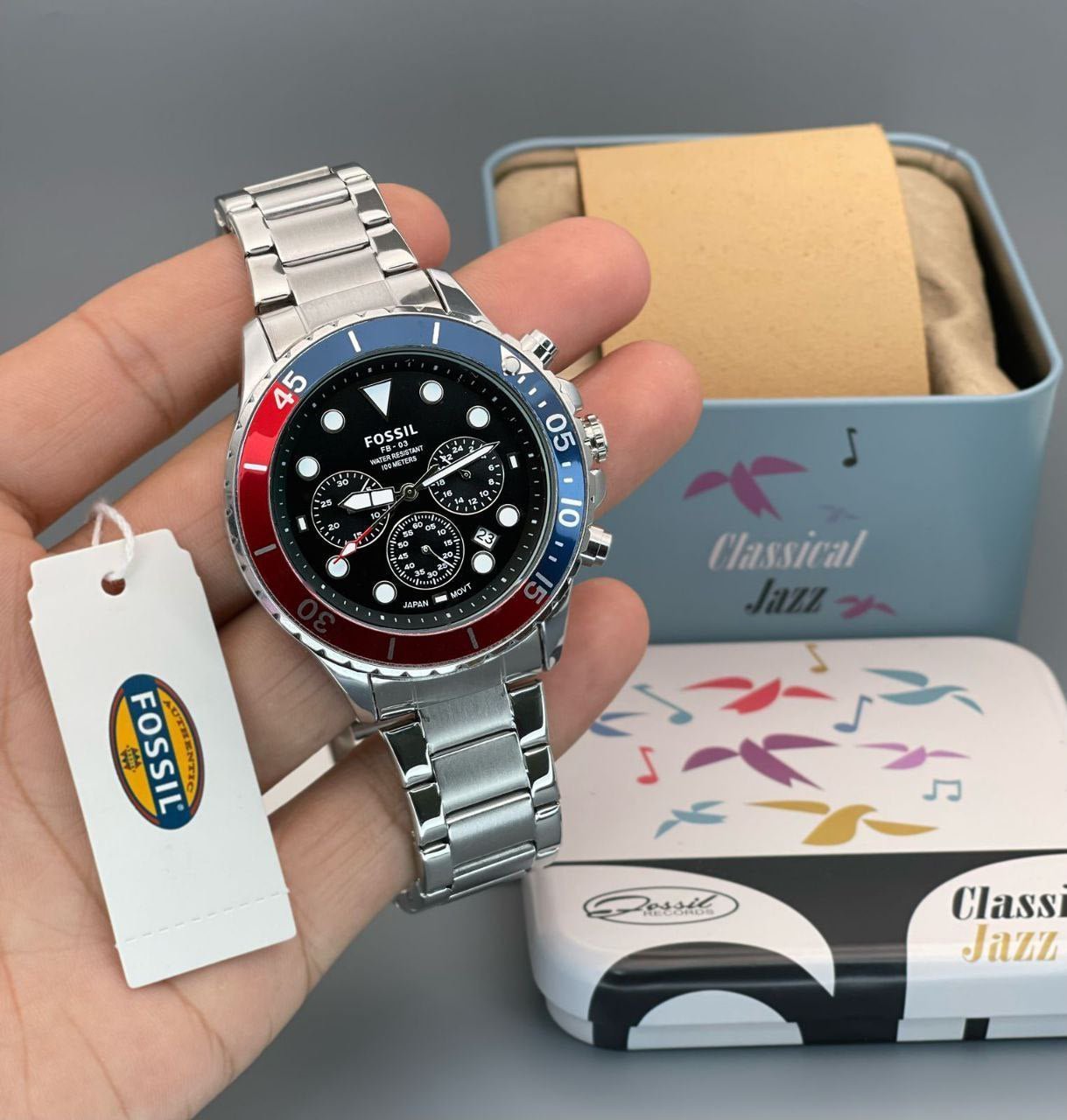 Fossil Fb 03 Silver Red Metal Watch - Image 3