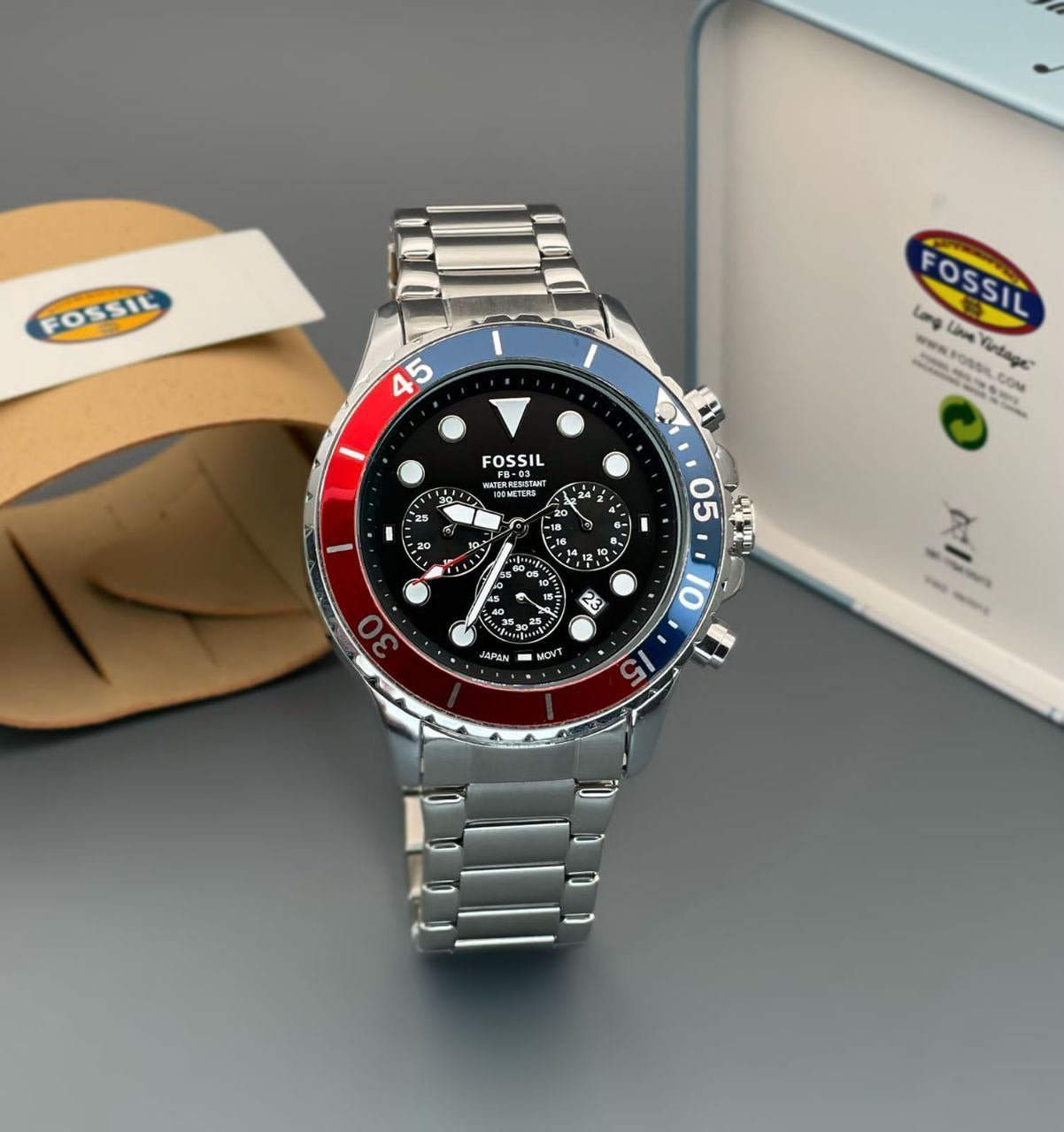 Fossil Fb 03 Silver Red Metal Watch - Image 2