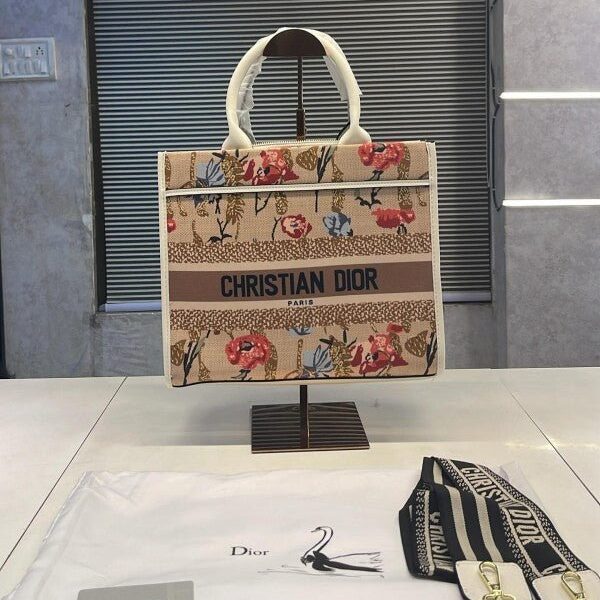 Branded CD Mini Tote Bag With Dust Bag Flower Print