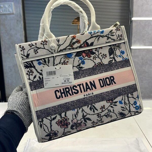 Branded CD Mini Tote Bag With Dust Bag Flower Print