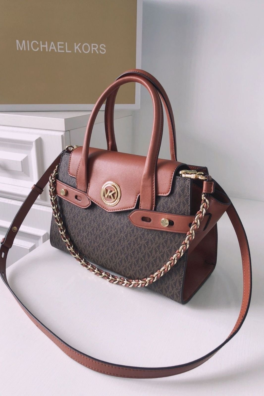 Branded MK CARMEN MD FLAP SATCHEL SHOULDER BAG (BZ) - Image 4