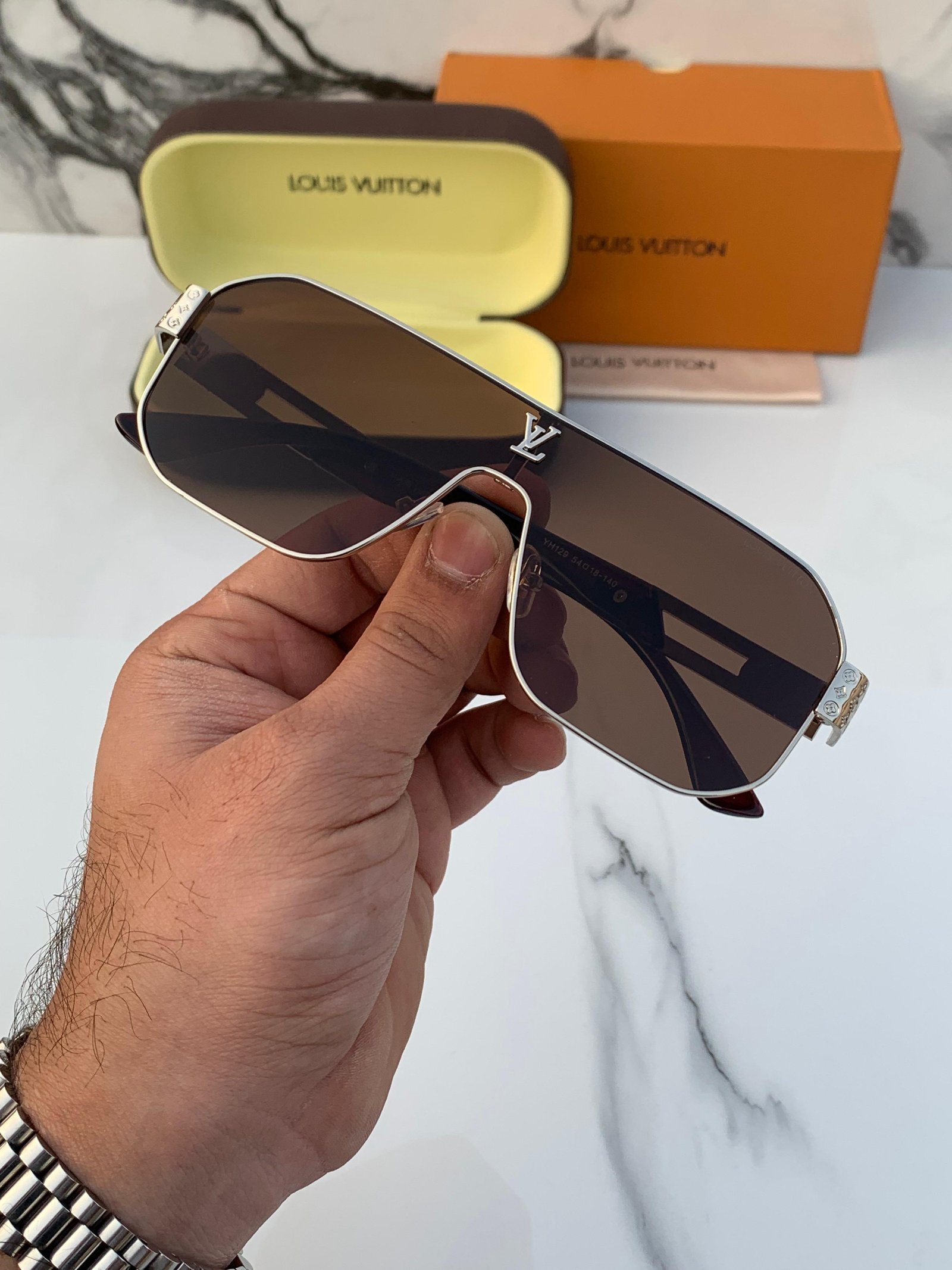 Branded LV 129 silver brown Sunglasses (With Original Kit) - Image 3